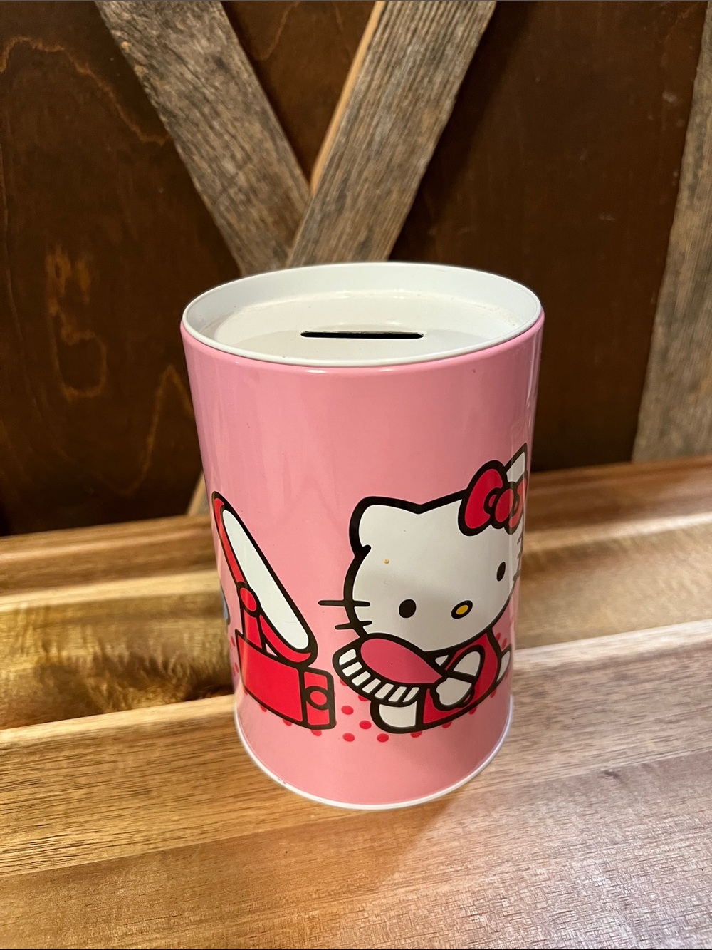 Hello Kitty Pink and White Tin Coin Bank
